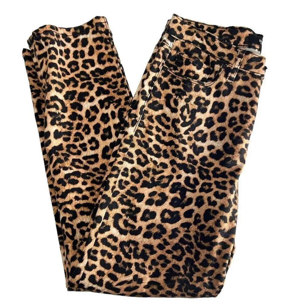 Hudson NWT Women's Nico Mid-Rise Cigarette Leopard Tan Black Straight Pants 29
